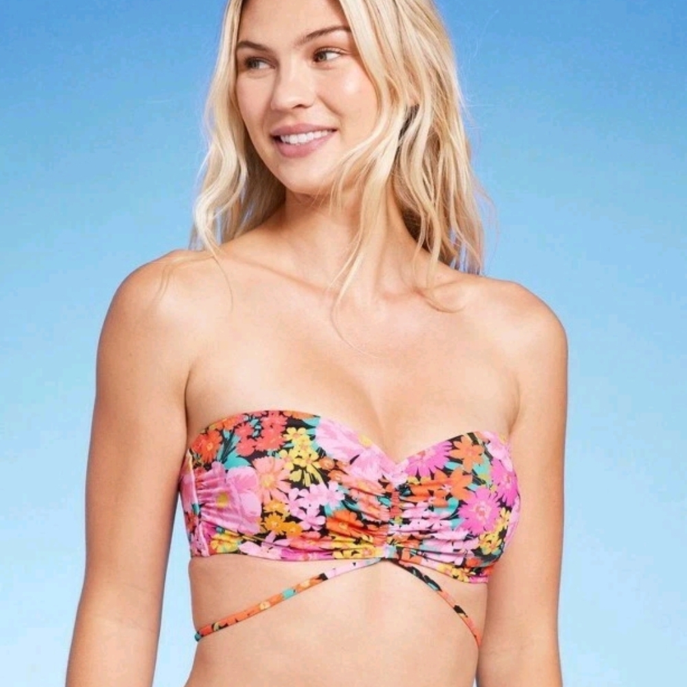Floral INTERCHANGEABLE Strap Bikini Top Shade And SHORE
